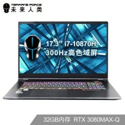 Terrans Force 未来人类 T7 17.3英寸笔记本电脑(i7-10870H、32GB、1TB、RTX3080 Max-Q、300Hz、雷电3)