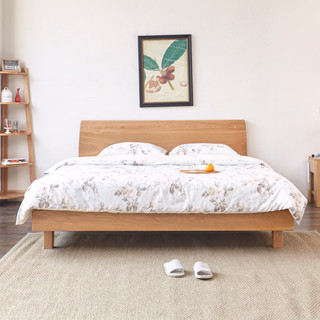 源氏木语1.5/1.8米全实木进口白橡木双人床简约现代环保卧室家具