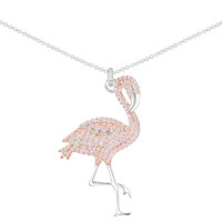 APM Monaco ROSE系列 女士925银粉色晶镶钻火烈鸟造型银项链