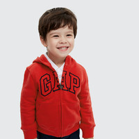 Gap男女幼童LOGO抓绒红色卫衣开衫秋季新款洋气童装碳素软磨外套 90CM(2T) 红色