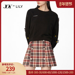 LILY2021春季新款女装学院风拼接格子闪葱A字压褶短裙半身裙