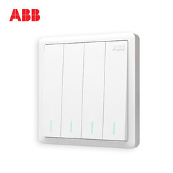 ABB开关插座远致白墙壁86型开关面板四开双控带荧光开关AO108 *3件