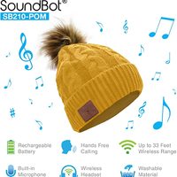 SoundBot – SB210 HD 立体声蓝牙 4.1 无线智能 无檐便帽耳机 音乐 针织 耳机扬声器 帽子扬声器 帽子，内置麦克风SB210  POM/Mustard Yellow