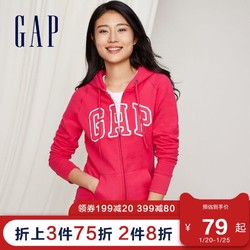 Gap女装抓绒卫衣时尚秋冬451203 LOGO徽标拉链连帽衫外套女短款潮 *3件