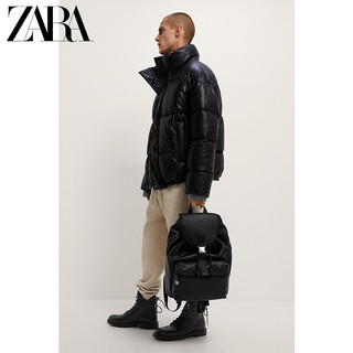 ZARA男包黑色褶皱装饰大容量便携双肩背包13235620040