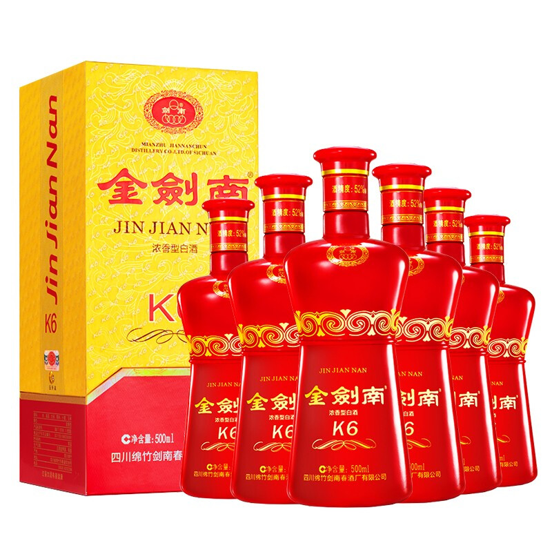 剑南春 金剑南 K6 52%vol 浓香型白酒 500ml*6瓶 整箱装