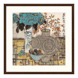 水墨画《春如旧》袁野 沙发背景墙装饰画挂画 茶褐色 88*88cm