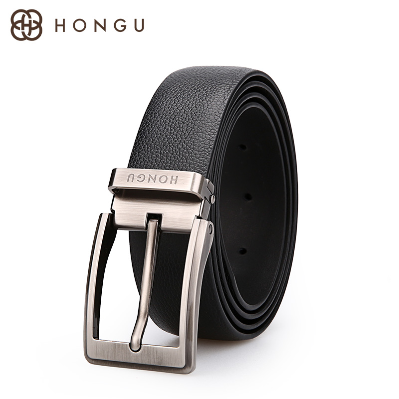 HONGU 红谷 针扣皮带男士休闲头层牛皮中青年腰带男真皮时尚潮款牛仔裤带