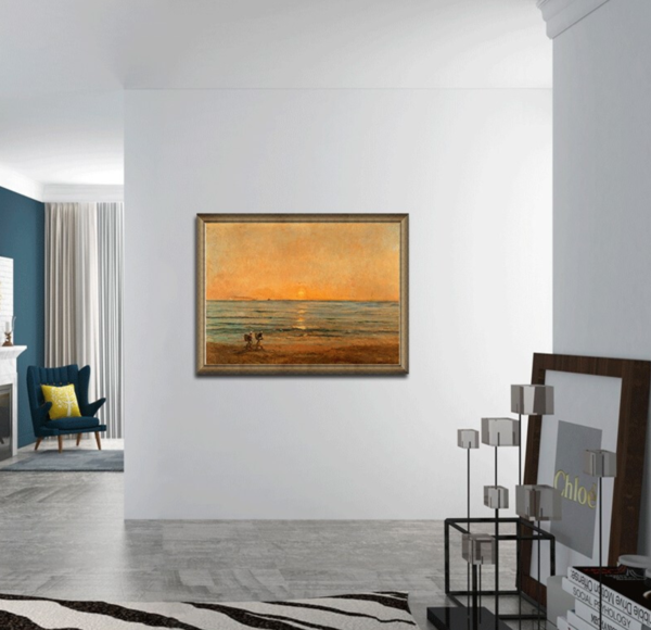 风景油画《落日与渔夫》杜比尼 背景墙装饰画挂画 114×85cm