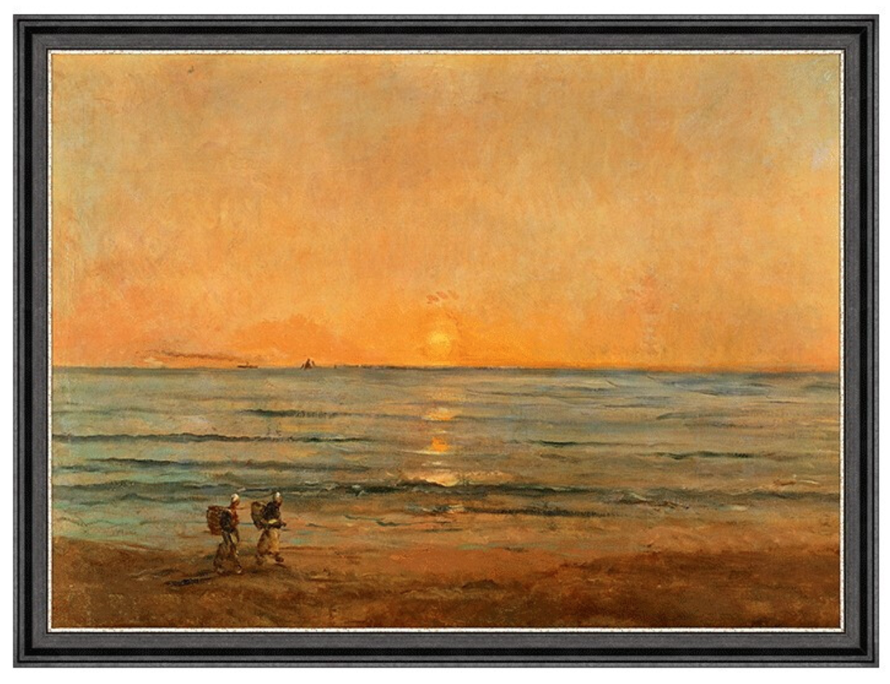 风景油画《落日与渔夫》杜比尼 背景墙装饰画挂画 114×85cm多少钱-什