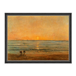 风景油画《落日与渔夫》杜比尼 背景墙装饰画挂画 114×85cm