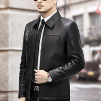 【林志颖同款】罗蒙新品纯色翻领皮夹克绵羊皮皮衣男士真皮皮衣 L 翻领黑色