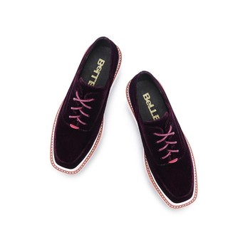 百丽松糕鞋商场同款系带绒布厚底女单鞋 39 深紫