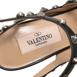 VALENTINO 华伦天奴 女士牛皮柳钉裸带高跟鞋 QW2S0393 HTX 0NO 黑色 37.5