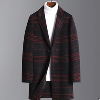 罗蒙新品首发时尚格纹中长款风衣外套修身男式毛呢大衣 XXXL 红色