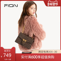 Fion/菲安妮小众轻奢女包包 老花链条小方包 时尚蜜蜂单肩斜挎包