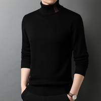 【高领保暖厚款】秋冬新款羊毛衫高领针织衫男士时尚打底潮毛衣 54 黑色