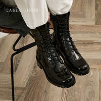 laberthree设计师品牌靴女2020新款秋冬漆皮低跟圆头绑带短筒靴奢侈品女鞋 黑色 37 *2件