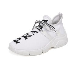 普拉达 PRADA 女士白色黑色LOGO图案织物针织运动鞋 1E344L 3V98 F0964 F 015 36码