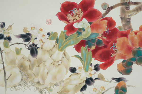 艺术品: 橙舍新中式客厅 装饰画 国画 牡丹花卉 工笔画画百花齐放