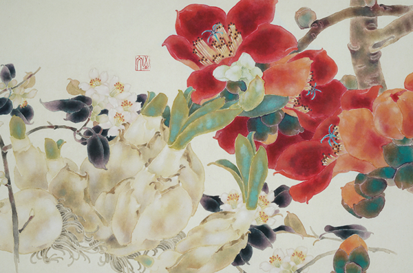 艺术品：橙舍新中式客厅 装饰画 国画 牡丹花卉 工笔画画百花齐放