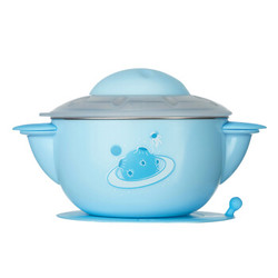 gb好孩子 儿童不锈钢注水保温碗 宝宝 婴儿碗 吸盘碗 PP材质 不锈钢碗 宇宙飞碟系列 天空蓝