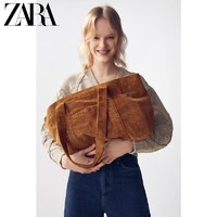 ZARA 16128710023 女士赤橙色灯芯绒大容量单肩包