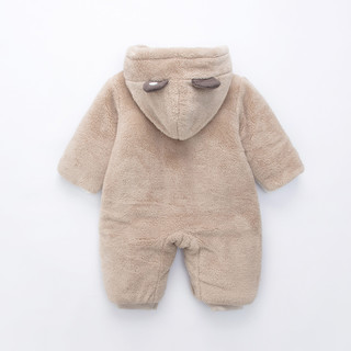 【夹棉保暖】婴儿连体衣秋冬21年男女宝婴儿长袖小熊两用哈衣 90 卡其