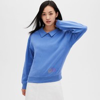 Gap女装Polo领抓绒卫衣515472 秋季LOGO宽松运动潮流学院风上衣女 L 航天蓝