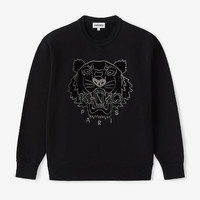 KENZO 女士天鹅绒虎头刺绣圆领运动衫 黑色