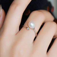 瑞妮莎 米形淡水珍珠戒指 可调节设计款 百搭时尚女戒尾戒