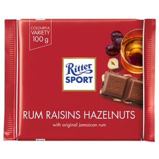 Ritter SPORT 瑞特斯波德 RitterSport 瑞特斯波德 朗姆酒榛子葡萄干味夹心牛奶巧克力 100g