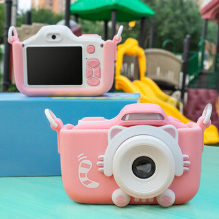C&C 儿童数码照相机小单反玩具 儿童相机礼物 前后1600w双摄 支持自拍 自带闪光灯 粉小猫 *2件