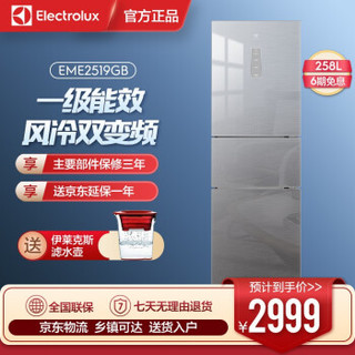 伊莱克斯(Electrolux) EME2519GB 258升三门双变频冰箱家用风冷无霜节能电冰箱 质感银