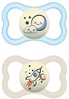 MAM Supreme Night 奶嘴 2个装 夜光婴儿奶嘴 促进牙齿和颌骨发育 带有奶嘴盒 16个月+ 月亮/火箭