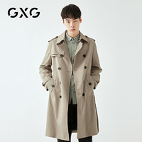 【新款】GXG男装 2021春季韩版双排扣卡其色中长款风衣GY108678A