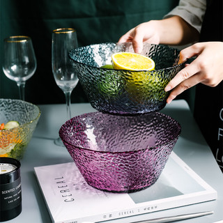 日式创意锤纹金边大号透明玻璃碗