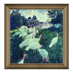 现代简约 莫奈名人油画《草地上的火鸡群》典雅栗 112×114cm
