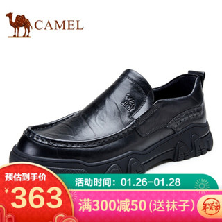 骆驼（CAMEL） 休闲套脚皮鞋圆头舒适通勤商务乐福鞋 A032155510 黑色 43