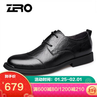 零度(ZERO)男士头层牛皮英伦经典百搭大头耐磨商务休闲皮鞋 Z91902 黑色 42码
