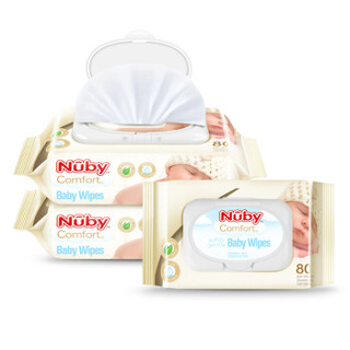 努比nuby婴儿棉柔湿巾80抽*3包带防尘盖植物原配方滋润肌肤亲和幼儿肌肤 *14件