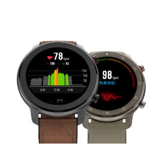 AMAZFIT 跃我 GTR系列 A1901 不锈钢版 智能手表 47mm 黑色 棕色硅胶表带 40M（ECG、GPS、温度计）