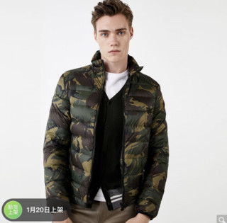 男绗缝鸭绒立领迷彩短款羽绒服外套I|419312507 XXL 卡其绿KHAKI GREEN