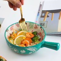 日式陶瓷带手柄泡面碗水果沙拉碗家用创意烘焙焗饭早餐盘个性菜盘