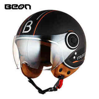 BEON 摩托车头盔 男女通用四季保暖半盔 防风安全防护B-110系列 亚钛黑 M (适合54-56cm)