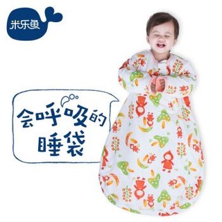 米乐鱼 婴儿睡袋儿童宝宝抱被加厚防踢被可拆袖睡袋一体款 夹棉蘑菇丛林100*60cm+凑单品
