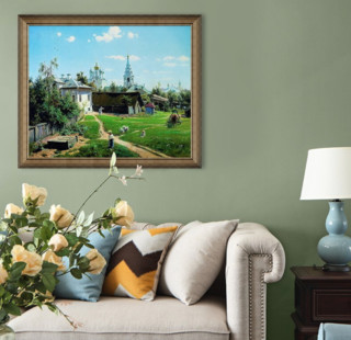 波连诺夫 风景建筑油画《莫斯科的院落》装饰画典雅栗100×82cm
