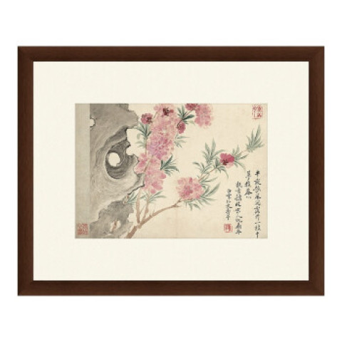 古典中式国画水墨画《桃花石头图》恽寿平茶褐色59×48cm多少钱