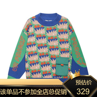 MQD童装男童毛衣20冬新款儿童满版半高领针织衫厚 松绿 130cm
