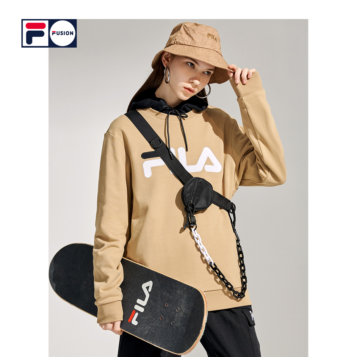 filafusion斐乐情侣套头卫衣2021春季新款熊猫图案logo卫衣男女